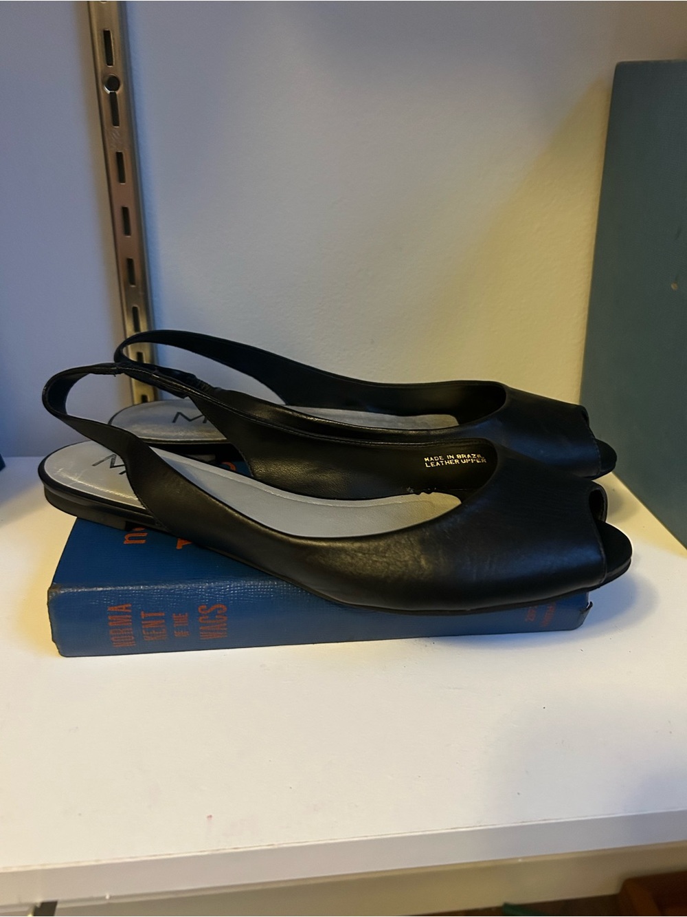 MIA Black Peep-Toe Slingback Flats - Women's Leather Slip-On